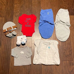 Baby Boy Newborn Bundle Nike Carters Swaddles Outfit Lot 0-3M